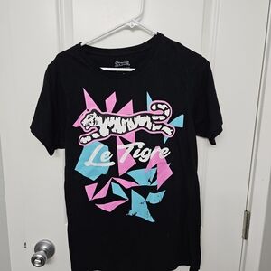 Le Tigre mens Retro tshirt MEDIUM Black Blue Pink Raised jumbo logo